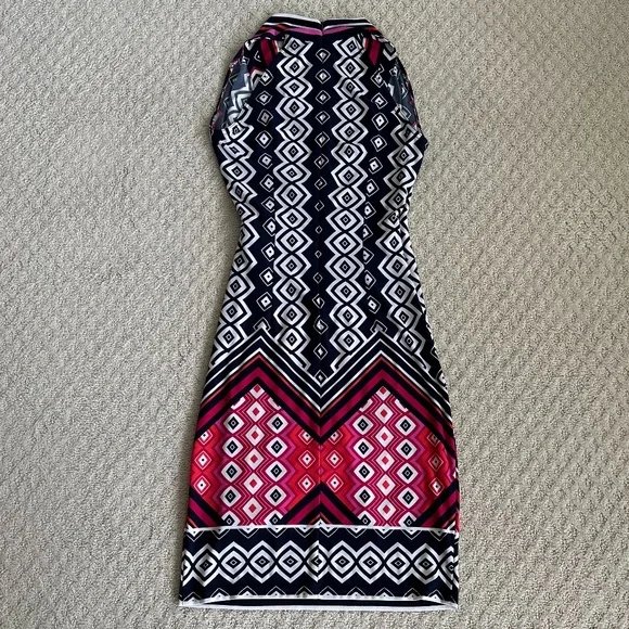 Joseph Ribkoff Abstract Print Sleeveless Sheath Dress Navy/Pink/White Size 4 - Picture 8 of 13